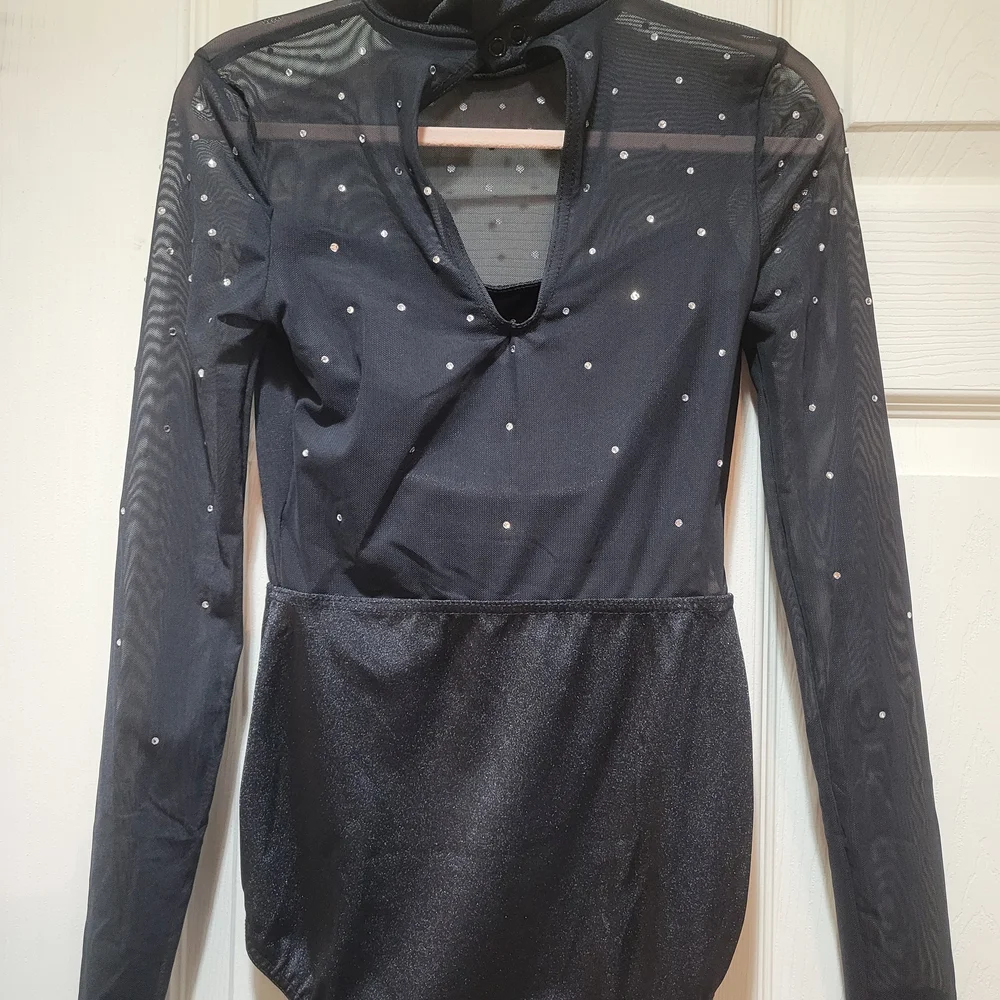 Weissman Black Mesh Rhinestone Dance Leotard